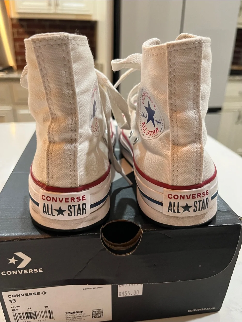 Converse High Top Sneakers - Cream with Red & Blue Trim